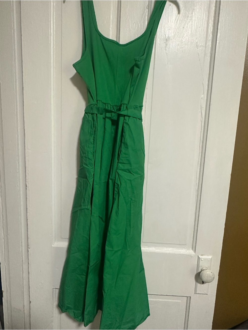 WhoWhatWear Green Sleeveless Maxi Dress with Waist Tie